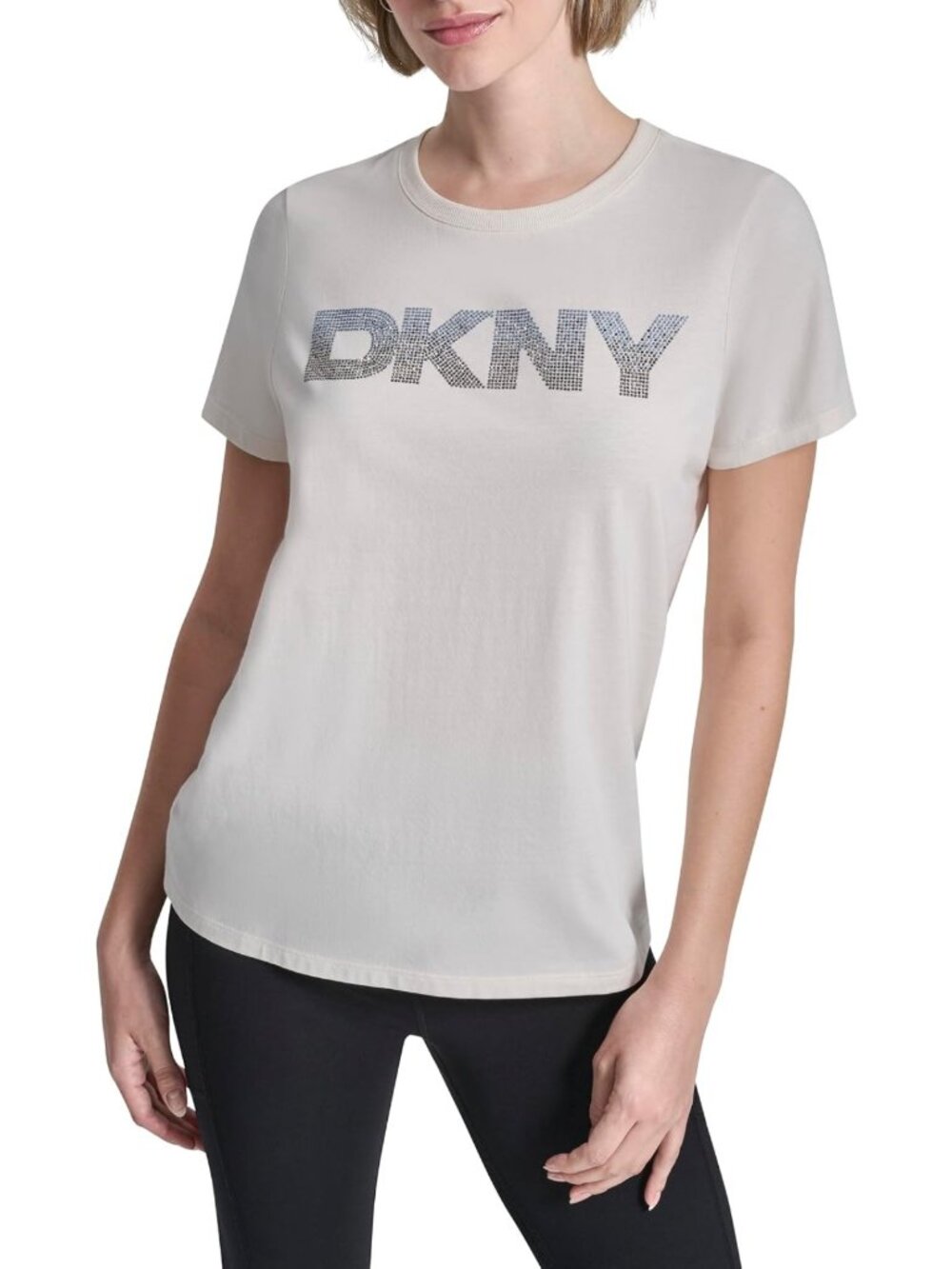 Stylish Women's Short Sleeve Crew Neck Ombre T-Shirt with Rhinestone Detail